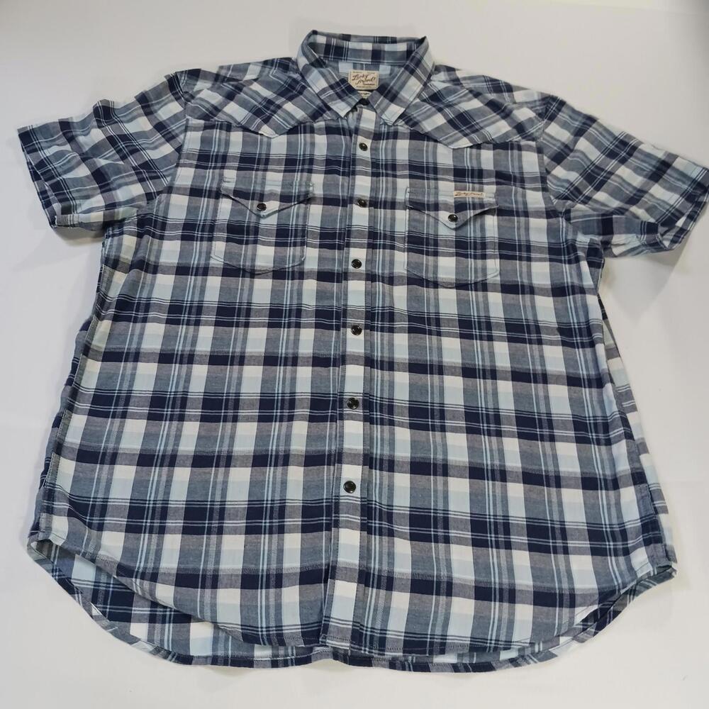 Lucky Brand Sportswear Men's Western Pearl Snap Button Up Blue Plaid Shirt Sz L - Picture 9 of 16